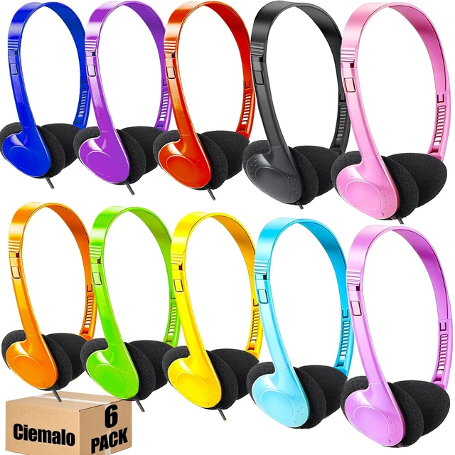 Main image of Bulk 6 Pack Classroom Student Headphones for School Kids | Multi Color Wholesale Children On Ear Headset Perfect for Libraries, Computer Lab, Testing Centers