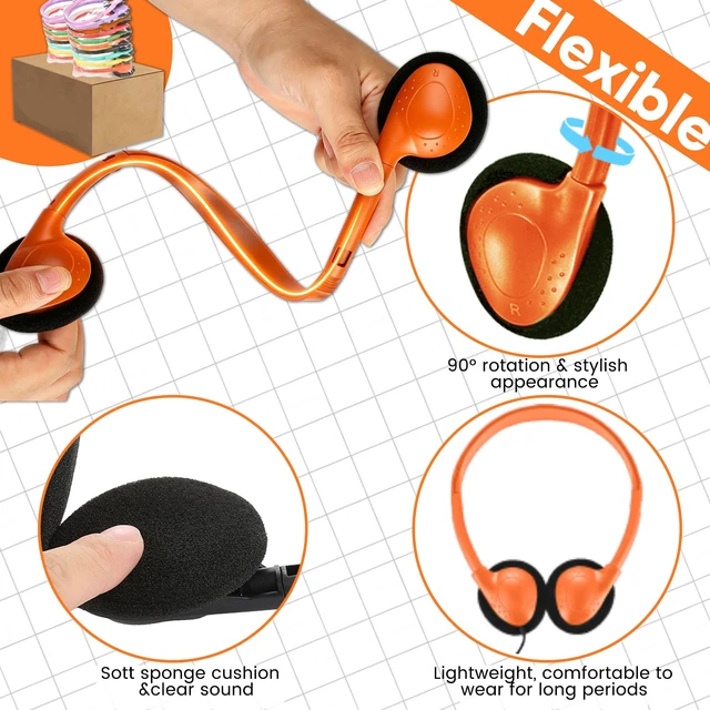 Alt view image 3 of 7 - Bulk 6 Pack Classroom Student Headphones for School Kids | Multi Color Wholesale Children On Ear Headset Perfect for Libraries, Computer Lab, Testing Centers