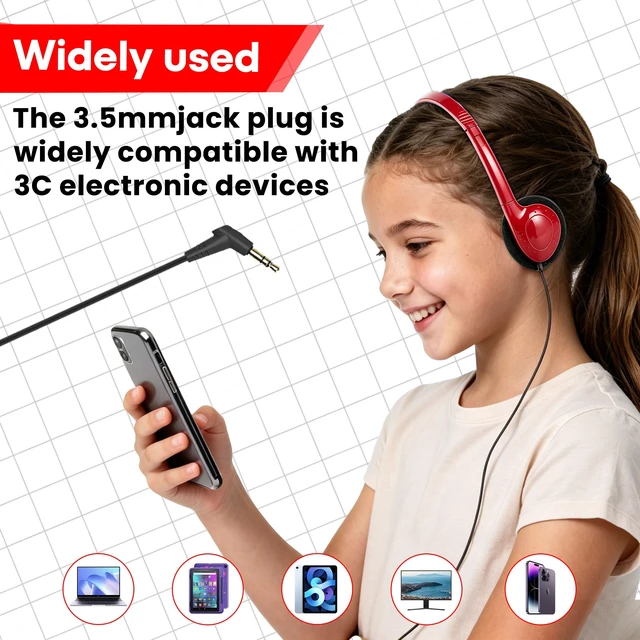 Alt view image 4 of 7 - Bulk 6 Pack Classroom Student Headphones for School Kids | Multi Color Wholesale Children On Ear Headset Perfect for Libraries, Computer Lab, Testing Centers