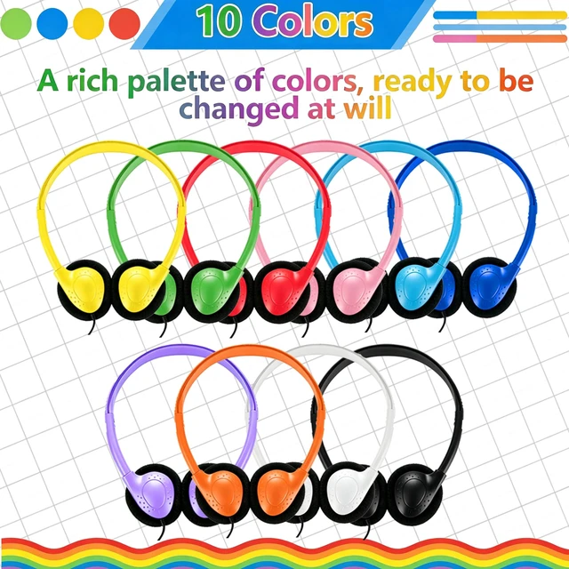 Alt view image 6 of 7 - Bulk 6 Pack Classroom Student Headphones for School Kids | Multi Color Wholesale Children On Ear Headset Perfect for Libraries, Computer Lab, Testing Centers