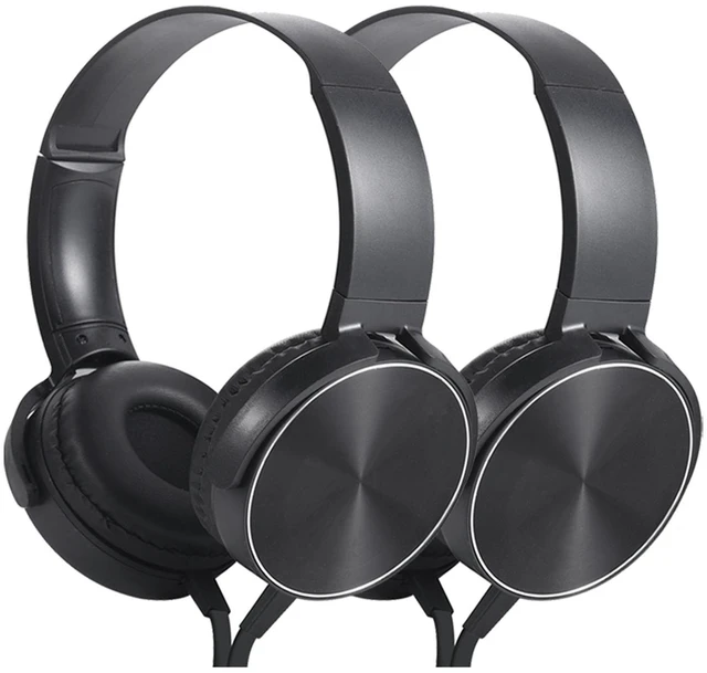 Main image of Kids Headphones 2 Pack for School Classroom Students K-12, Black | Wired Comfy Swivel Headphones, Durable Class Set Earphones for Children to Adult, 3.5mm Jack for Chromebook Laptop Airplane