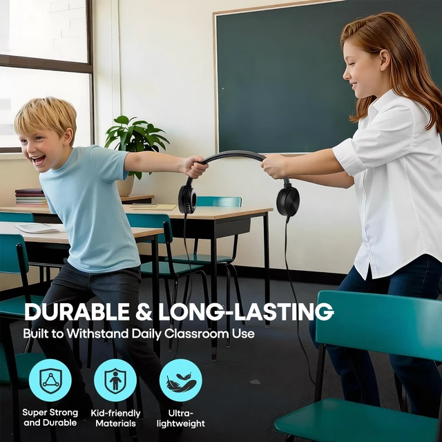 Alt view image 6 of 7 - Kids Headphones 2 Pack for School Classroom Students K-12, Black | Wired Comfy Swivel Headphones, Durable Class Set Earphones for Children to Adult, 3.5mm Jack for Chromebook Laptop Airplane