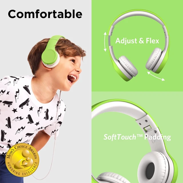 Alt view image 2 of 7 - Connect+ Pro Wired Kids Headphones for School with Microphone, Volume Limiting Over-Ear Headset with Cord, SharePort Technology & SoftTouch Padding
