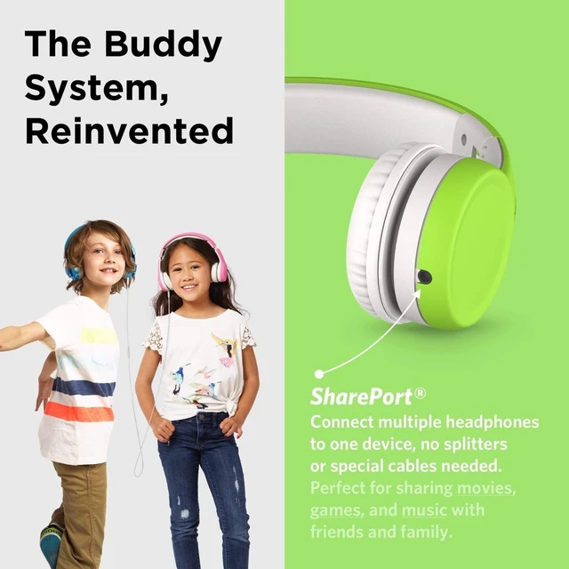 Alt view image 5 of 7 - Connect+ Pro Wired Kids Headphones for School with Microphone, Volume Limiting Over-Ear Headset with Cord, SharePort Technology & SoftTouch Padding