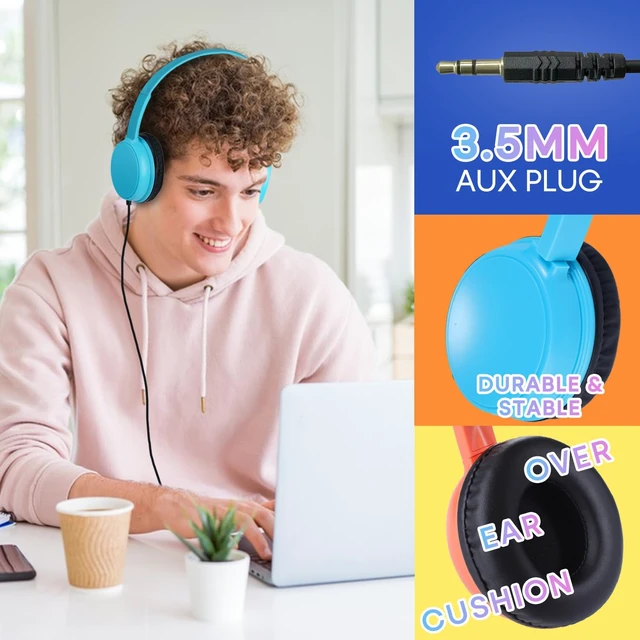 Alt view image 5 of 7 - Classroom Headphones Bulk 10 Pack Mutli Colors for School Kids, Class Sets Headsets for Students (Durable,Leather Earcup, Noise Reducing, Comfortable, Easy-to-Clean)