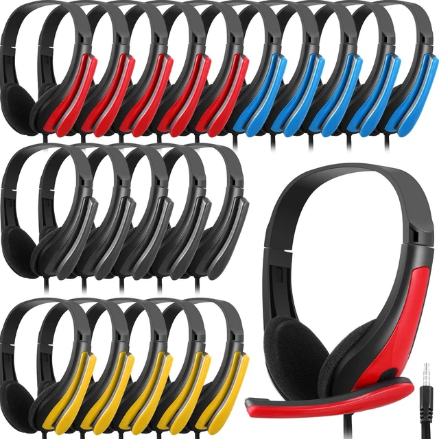 Main image of Yunsailing 20 Pack Classroom Headphones with Microphone, Multicolor | 3.5mm Jack Plug, Students On-Ear Wired Headsets Earphones Bulk for School Office, Compatible with Computer, Laptop, Phone