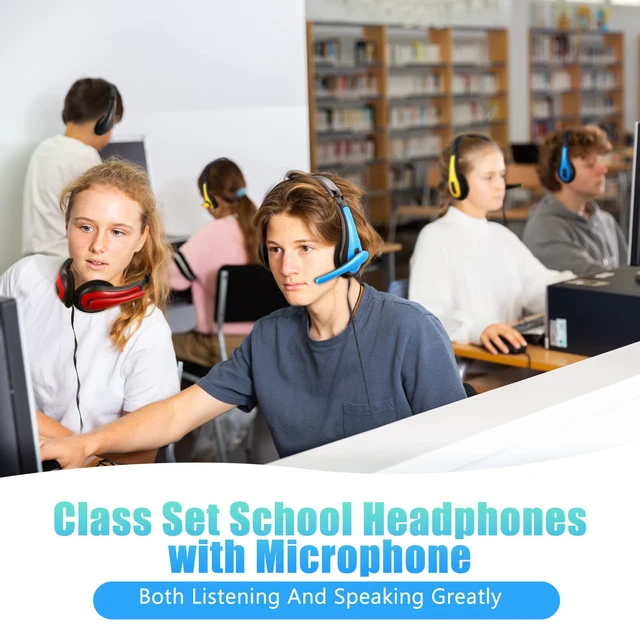 Alt view image 6 of 7 - Yunsailing 20 Pack Classroom Headphones with Microphone, Multicolor | 3.5mm Jack Plug, Students On-Ear Wired Headsets Earphones Bulk for School Office, Compatible with Computer, Laptop, Phone
