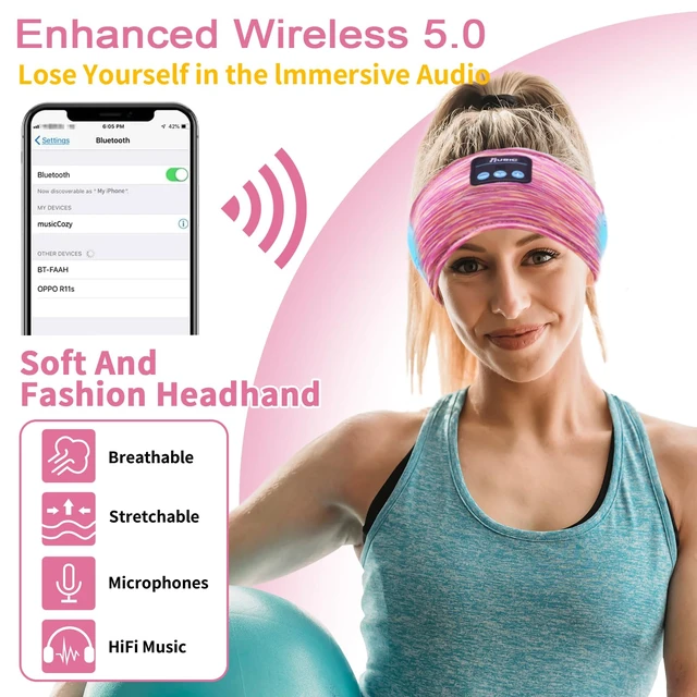 Alt view image 3 of 7 - Bluetooth Headphones, Sleep Headphones Headband Wireless for Sleeping Side Sleepers - Adjustable Sleep Headphone, and Bluetooth Headbands for Women (Pink)