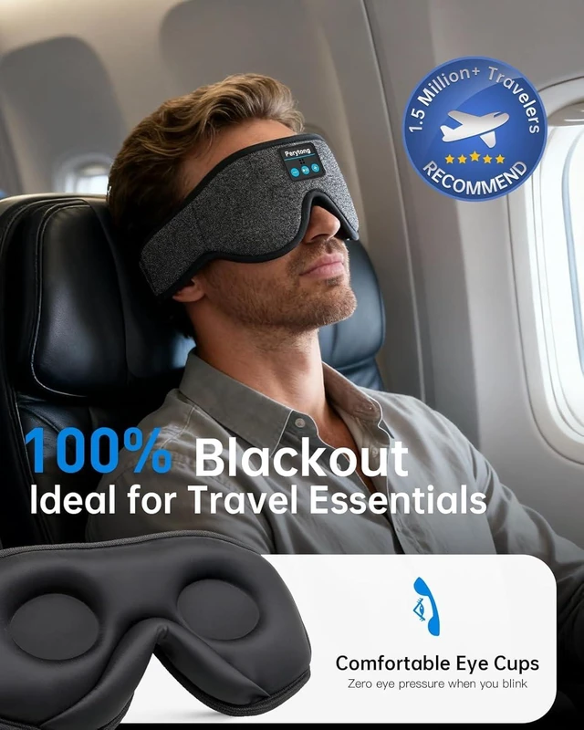 Alt view image 6 of 7 - 2 Pack Sleep Headphones & Sleep Mask Set, Sleep Headband Headphones with Bluetooth Eye Mask, Ultra-Thin HD Stereo Speaker for Side Sleepers, Sports, Workouts, Insomnia, Yoga, Air Travel, Meditation