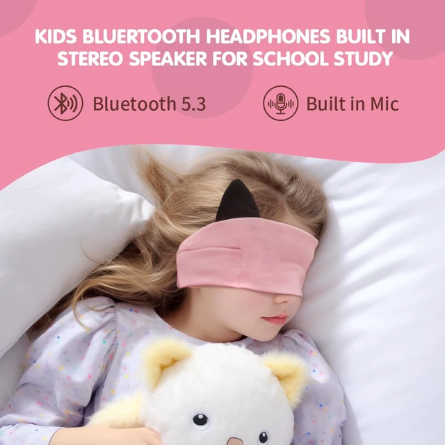 Alt view image 5 of 7 - Kids Bluetooth Headband Headphones Sleep Mask Wireless Earphones Built in Thin Speaker Adjustable Sports Headset Sleep Headband for Girls Boys Toddler Children Baby Travel Study Pink