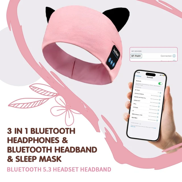 Alt view image 4 of 7 - Kids Bluetooth Headband Headphones Sleep Mask Wireless Earphones Built in Thin Speaker Adjustable Sports Headset Sleep Headband for Girls Boys Toddler Children Baby Travel Study Pink