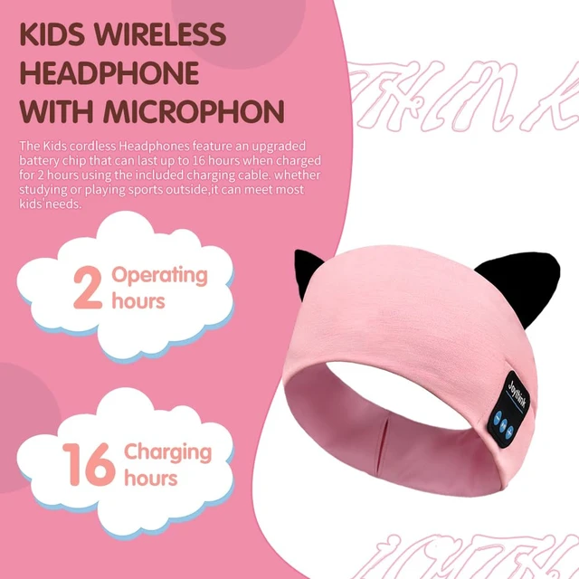 Alt view image 3 of 7 - Kids Bluetooth Headband Headphones Sleep Mask Wireless Earphones Built in Thin Speaker Adjustable Sports Headset Sleep Headband for Girls Boys Toddler Children Baby Travel Study Pink