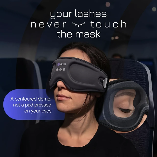 Alt view image 2 of 7 - Aura Sleep Mask with Bluetooth Headphones for Side Sleepers, Gray | 3D contoured eye cups, 100% blackout, flat speakers over each ear, removable module, washable, 60/120-min timer, USB-C