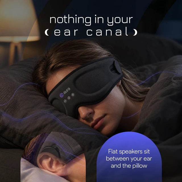 Alt view image 3 of 7 - Aura Sleep Mask with Bluetooth Headphones for Side Sleepers, Gray | 3D contoured eye cups, 100% blackout, flat speakers over each ear, removable module, washable, 60/120-min timer, USB-C
