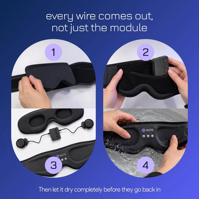 Alt view image 4 of 7 - Aura Sleep Mask with Bluetooth Headphones for Side Sleepers, Gray | 3D contoured eye cups, 100% blackout, flat speakers over each ear, removable module, washable, 60/120-min timer, USB-C