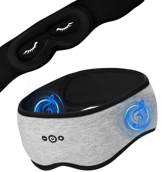 Main image of Adjustable Bluetooth Sleep Mask with Headphones & Removable 3D Contoured | 100% Blackout Eye Mask with Headphones for Sleeping with Ultra-Thin Speakers, Perfect Tech Gifts for Men/Women-Grey