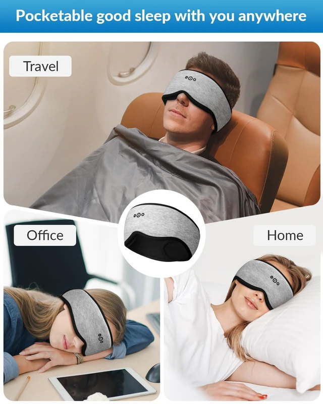 Alt view image 7 of 7 - Adjustable Bluetooth Sleep Mask with Headphones & Removable 3D Contoured | 100% Blackout Eye Mask with Headphones for Sleeping with Ultra-Thin Speakers, Perfect Tech Gifts for Men/Women-Grey