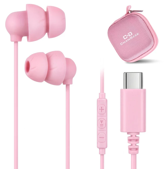 Main image of Sleep Earbuds, Pink USB-C Wired Sleep Earphones with Mic, for Side Sleepers | Dual-layer noise isolation, Soft silicone earphones for Samsung, Pixel & iPhone 15~18, Ideal for side sleepers & women.