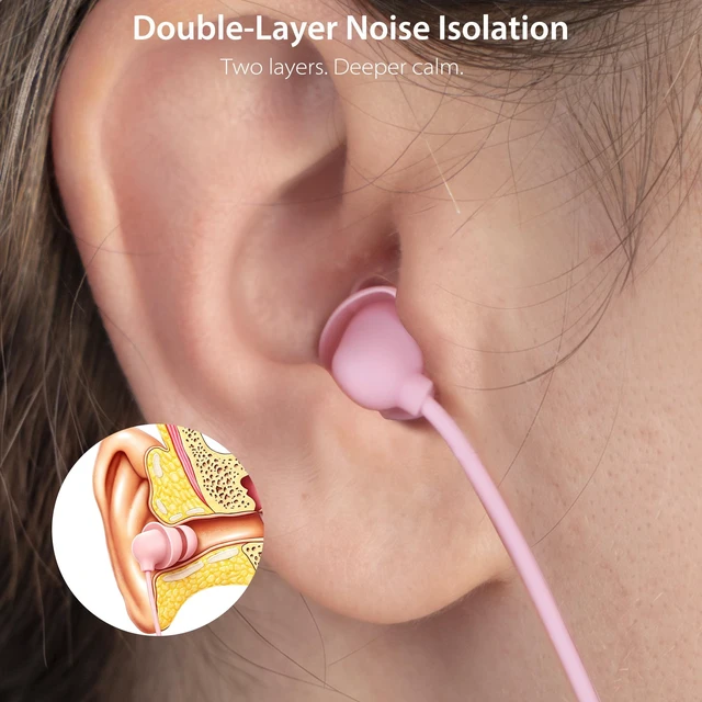 Alt view image 2 of 7 - Sleep Earbuds, Pink USB-C Wired Sleep Earphones with Mic, for Side Sleepers | Dual-layer noise isolation, Soft silicone earphones for Samsung, Pixel & iPhone 15~18, Ideal for side sleepers & women.