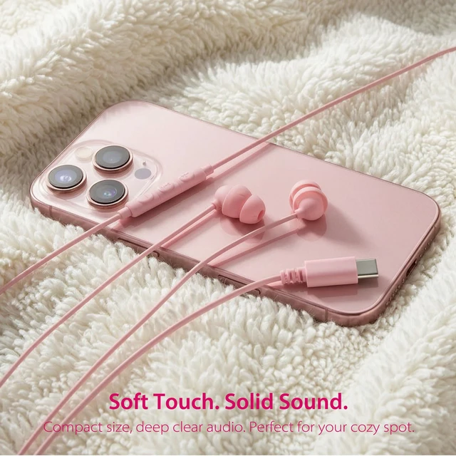 Alt view image 5 of 7 - Sleep Earbuds, Pink USB-C Wired Sleep Earphones with Mic, for Side Sleepers | Dual-layer noise isolation, Soft silicone earphones for Samsung, Pixel & iPhone 15~18, Ideal for side sleepers & women.