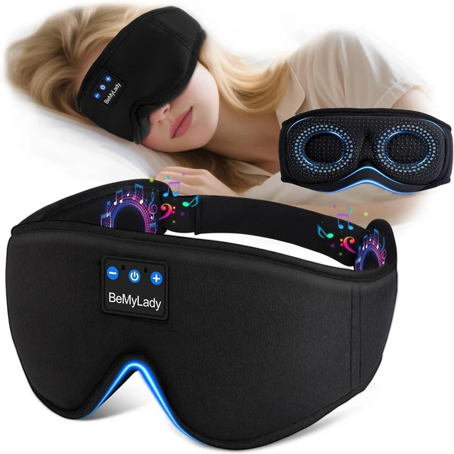 Main image of Sleep Mask with Bluetooth Headphone,100% Blackout, Zero Eye Pressure, Black | 3D Contoured Breathable Eye mask, Sleep Headphones for Side Sleepers, 14H Playtime & Bluetooth 5.4