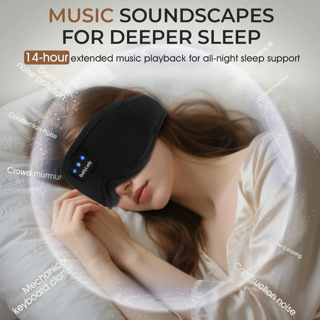 Alt view image 4 of 7 - Sleep Mask with Bluetooth Headphone,100% Blackout, Zero Eye Pressure, Black | 3D Contoured Breathable Eye mask, Sleep Headphones for Side Sleepers, 14H Playtime & Bluetooth 5.4