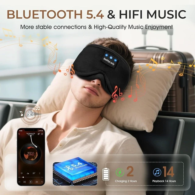 Alt view image 5 of 7 - Sleep Mask with Bluetooth Headphone,100% Blackout, Zero Eye Pressure, Black | 3D Contoured Breathable Eye mask, Sleep Headphones for Side Sleepers, 14H Playtime & Bluetooth 5.4
