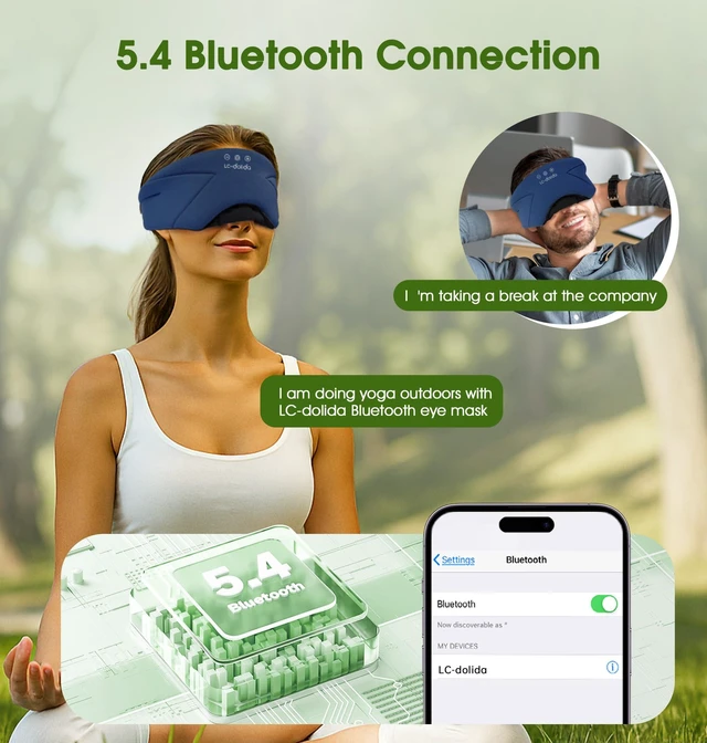 Alt view image 3 of 7 - Sleep Mask with Headphones Bluetooth 5.4, Soft Bamboo Cotton Wireless Bluetooth Sleep Mask, Music Sleeping Headphones Cooling & Breathable, Ultra-Thin Stereo Speaker for Side Sleepers-Blue