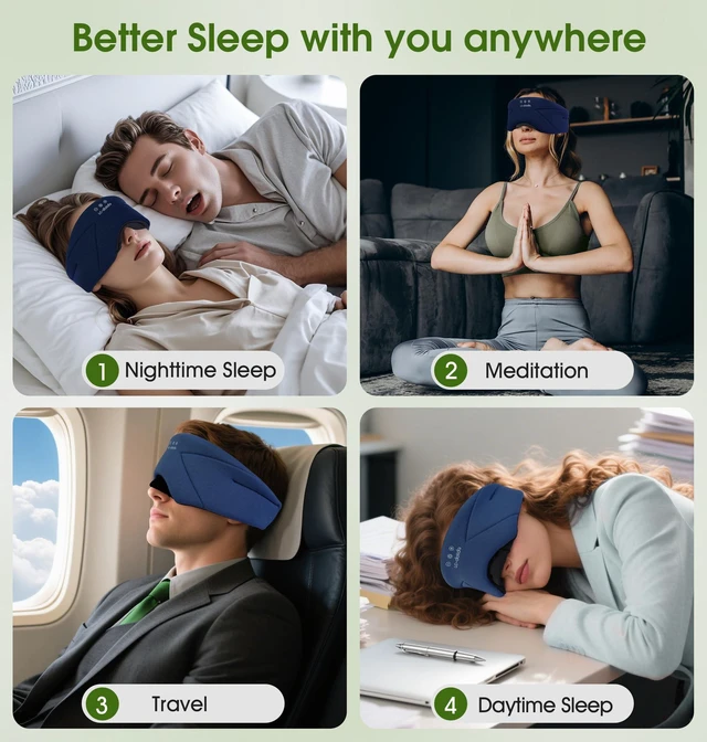 Alt view image 5 of 7 - Sleep Mask with Headphones Bluetooth 5.4, Soft Bamboo Cotton Wireless Bluetooth Sleep Mask, Music Sleeping Headphones Cooling & Breathable, Ultra-Thin Stereo Speaker for Side Sleepers-Blue