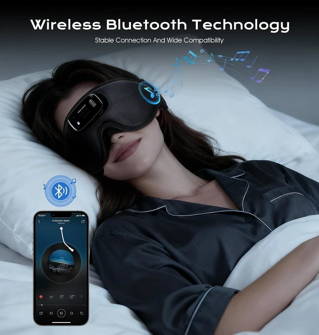 Alt view image 3 of 7 - Sleep Mask with Headphones Bluetooth 5.4-3D Zero-Pressure Design Adjustable Sleep Headphones 100% Light Blocking Sleep Headphones with White Noise Sounds Comfortable(Onyx)