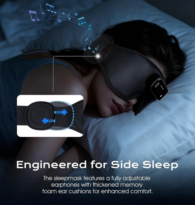 Alt view image 6 of 7 - Sleep Mask with Headphones Bluetooth 5.4-3D Zero-Pressure Design Adjustable Sleep Headphones 100% Light Blocking Sleep Headphones with White Noise Sounds Comfortable(Onyx)