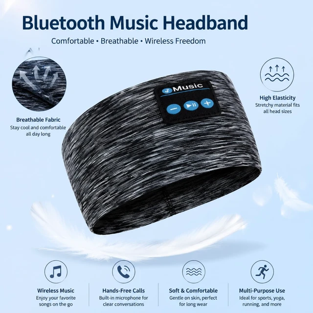 Alt view image 3 of 7 - Sleep Headphones Headband Wireless for Side Sleepers (Black) | Sleeping Headphones, Adjustable Sleep Headphones and Bluetooth Headbands for Women Men, Long Standby, Hi-Fi Sound Quality