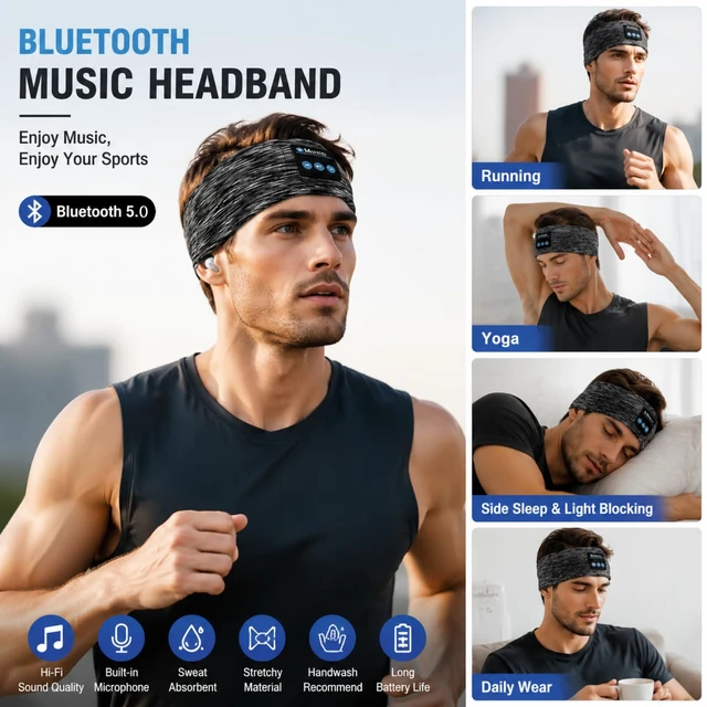 Alt view image 6 of 7 - Sleep Headphones Headband Wireless for Side Sleepers (Black) | Sleeping Headphones, Adjustable Sleep Headphones and Bluetooth Headbands for Women Men, Long Standby, Hi-Fi Sound Quality