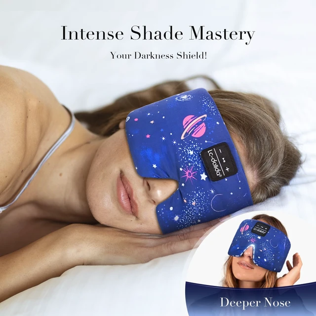 Alt view image 2 of 7 - Sleep Mask with Bluetooth Headphones, Extra Large Silk Eye Mask for Sleeping Side Day Sleepers, Sleep Headphones Bluetooth 5.4 for Women Men with Thin Speaker, Blackout, Comfort, Microphone