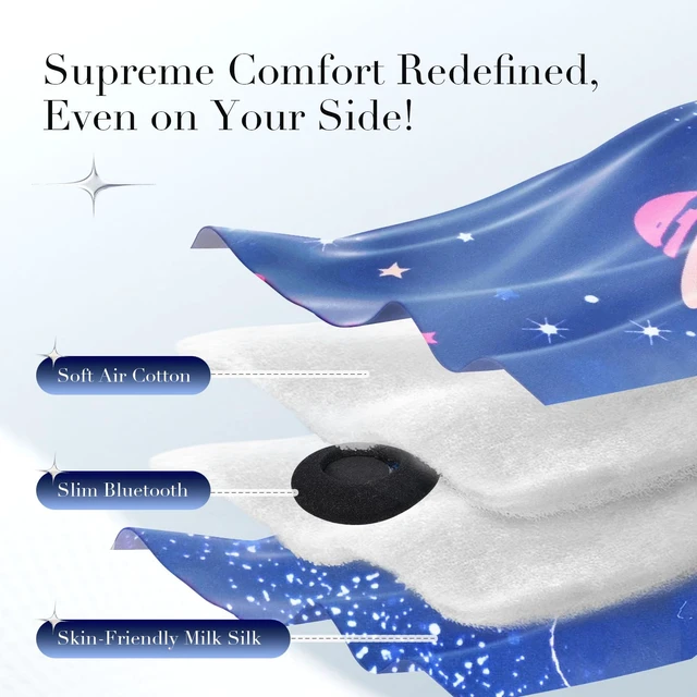 Alt view image 4 of 7 - Sleep Mask with Bluetooth Headphones, Extra Large Silk Eye Mask for Sleeping Side Day Sleepers, Sleep Headphones Bluetooth 5.4 for Women Men with Thin Speaker, Blackout, Comfort, Microphone