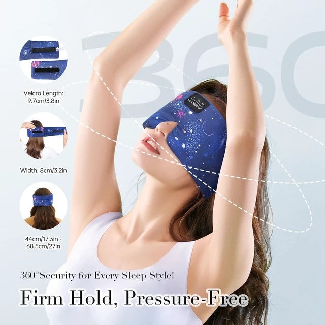 Alt view image 5 of 7 - Sleep Mask with Bluetooth Headphones, Extra Large Silk Eye Mask for Sleeping Side Day Sleepers, Sleep Headphones Bluetooth 5.4 for Women Men with Thin Speaker, Blackout, Comfort, Microphone