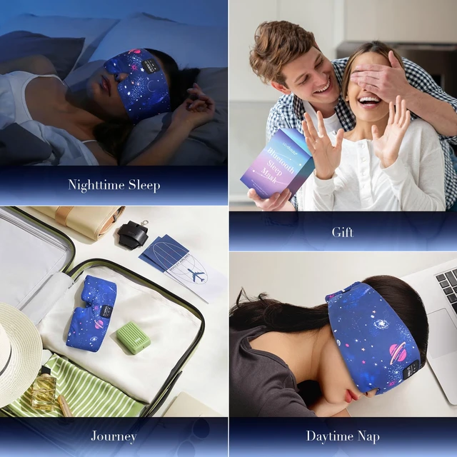 Alt view image 6 of 7 - Sleep Mask with Bluetooth Headphones, Extra Large Silk Eye Mask for Sleeping Side Day Sleepers, Sleep Headphones Bluetooth 5.4 for Women Men with Thin Speaker, Blackout, Comfort, Microphone
