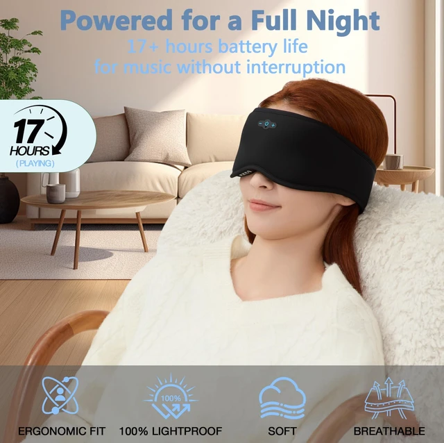 Alt view image 2 of 7 - Bluetooth Sleeping Headphones, Bluetooth 5.4 Sleep Mask, Ultra-Thin Stereo Speakers, Fully Enclosed Pressure-Relieving Design, The Best Gift