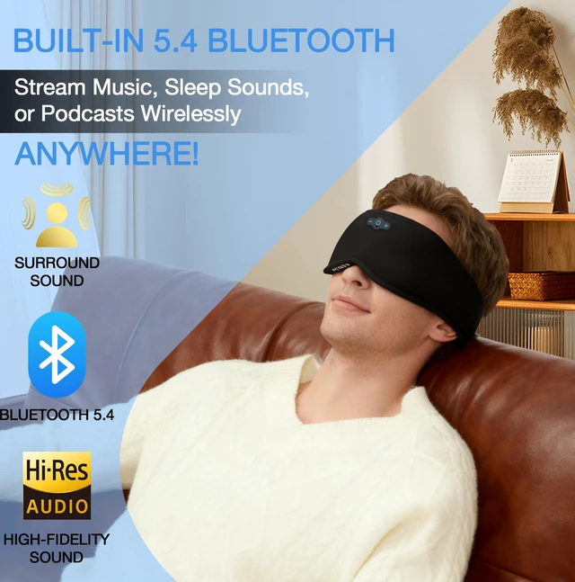 Alt view image 3 of 7 - Bluetooth Sleeping Headphones, Bluetooth 5.4 Sleep Mask, Ultra-Thin Stereo Speakers, Fully Enclosed Pressure-Relieving Design, The Best Gift