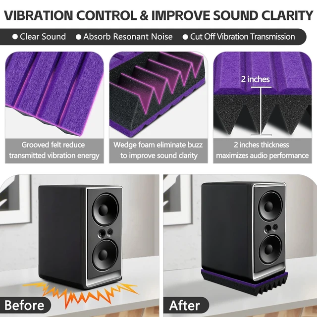 Alt view image 3 of 6 - Speaker Isolation Pads, 2 Pack Subwoofer Wedge for 5"-5.2" Studio Monitor Pair, Thick Acoustic Foam Felt Riser Mat, Bass Speaker Feet Improve Sound Clarity for Desktop, Home Theater