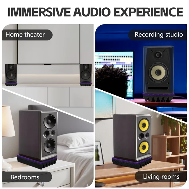 Alt view image 5 of 6 - Speaker Isolation Pads, 2 Pack Subwoofer Wedge for 5"-5.2" Studio Monitor Pair, Thick Acoustic Foam Felt Riser Mat, Bass Speaker Feet Improve Sound Clarity for Desktop, Home Theater