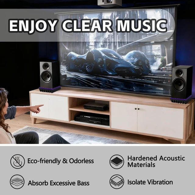 Alt view image 6 of 6 - Speaker Isolation Pads, 2 Pack Subwoofer Wedge for 5"-5.2" Studio Monitor Pair, Thick Acoustic Foam Felt Riser Mat, Bass Speaker Feet Improve Sound Clarity for Desktop, Home Theater