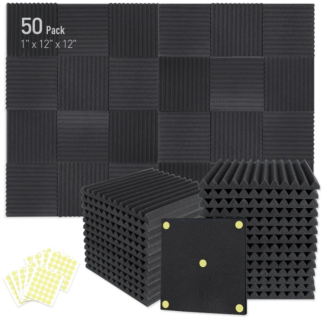 Main image of 50 Pack Acoustic Foam Panels 1" x 12" x 12" Sound Proof Foam Panles Soundproofing Noise Cancelling Wedge Panels for Home Office Recoding Studio with 300PCS Double-Side Adhesive