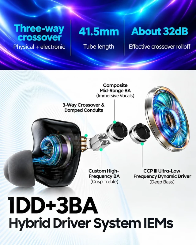Alt view image 3 of 7 - HiFi Wired Earbuds, USB-C & 3.5mm IEM Earphones, Hybrid Drivers, Comfy Fit | Studio-grade HiFi sound with hybrid drivers, precision crossover, acoustic tuning, ergonomic fit