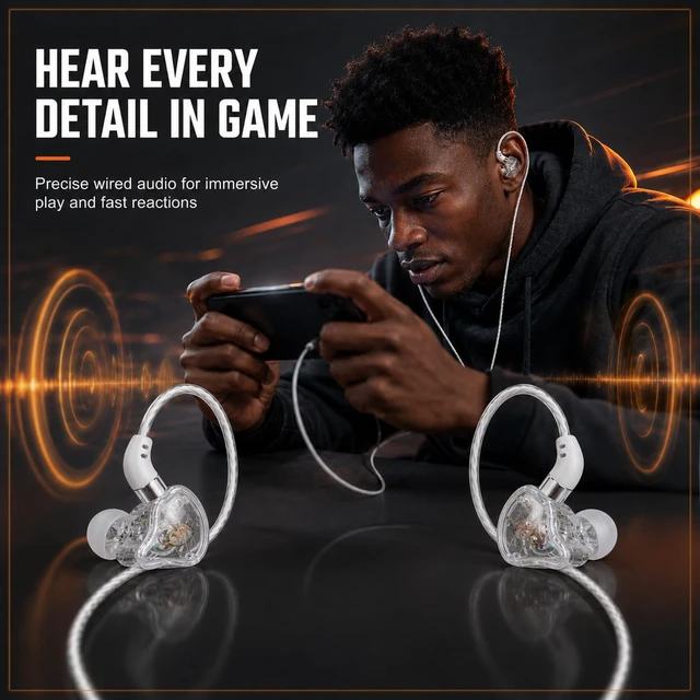 Alt view image 6 of 7 - HiFi Wired Earbuds, USB-C & 3.5mm IEM Earphones, Hybrid Drivers, Comfy Fit | Studio-grade HiFi sound with hybrid drivers, precision crossover, acoustic tuning, ergonomic fit