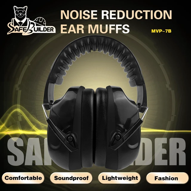 Alt view image 2 of 7 - Safety Ear Muffs SNR 33dB Noise Reduction Black Earmuffs Adults Sound Proof For Sleeping Working Shooting Industrial (1, 1-Black)
