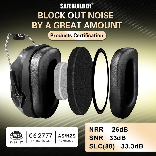 Alt view image 3 of 7 - Safety Ear Muffs SNR 33dB Noise Reduction Black Earmuffs Adults Sound Proof For Sleeping Working Shooting Industrial (1, 1-Black)