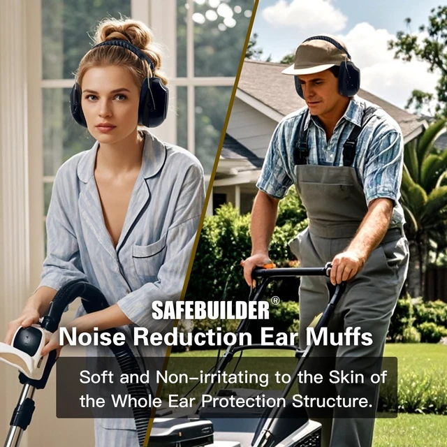 Alt view image 6 of 7 - Safety Ear Muffs SNR 33dB Noise Reduction Black Earmuffs Adults Sound Proof For Sleeping Working Shooting Industrial (1, 1-Black)