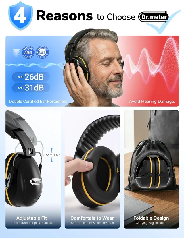 Alt view image 5 of 7 - FM-1B Noise Cancelling Ear Mffs for Adults Kids Ear Protection | 31dB Earmuffs for Noise Reduction, Kids Hearing Protection Headphones for Shooting Gun Range, Mowing, Monster Jam, Sensory