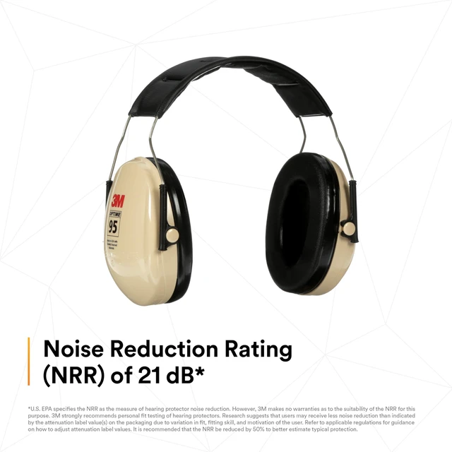 Alt view image 4 of 7 - PELTOR Optime 95 Ear Muffs, Over the Head, H6A/V, 21 dB NRR | Adjustable Earcups, E-A-Rfit Compatible, Stainless Steel, Pack of 1, Beige